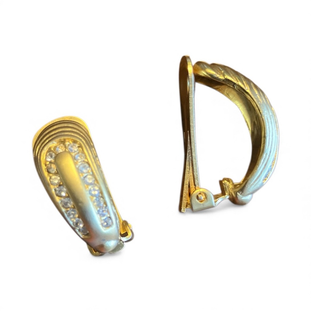 Gold Tone Art Deco Revival Crystal Half-Hoop Clip-On Earrings